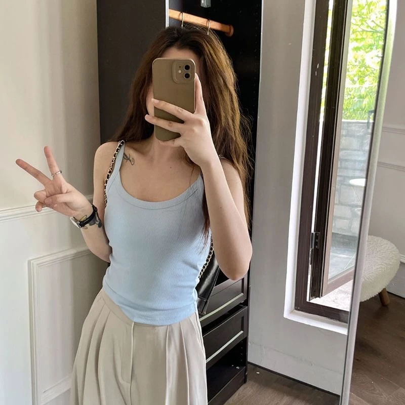 简约百搭  纯色吊带  一体杯内搭外穿背心