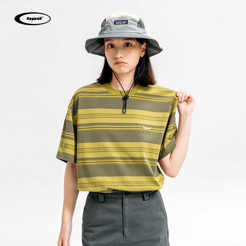 ben·panda熊猫本T恤男2024年夏季新款街头圆领条纹情侣短袖上衣
