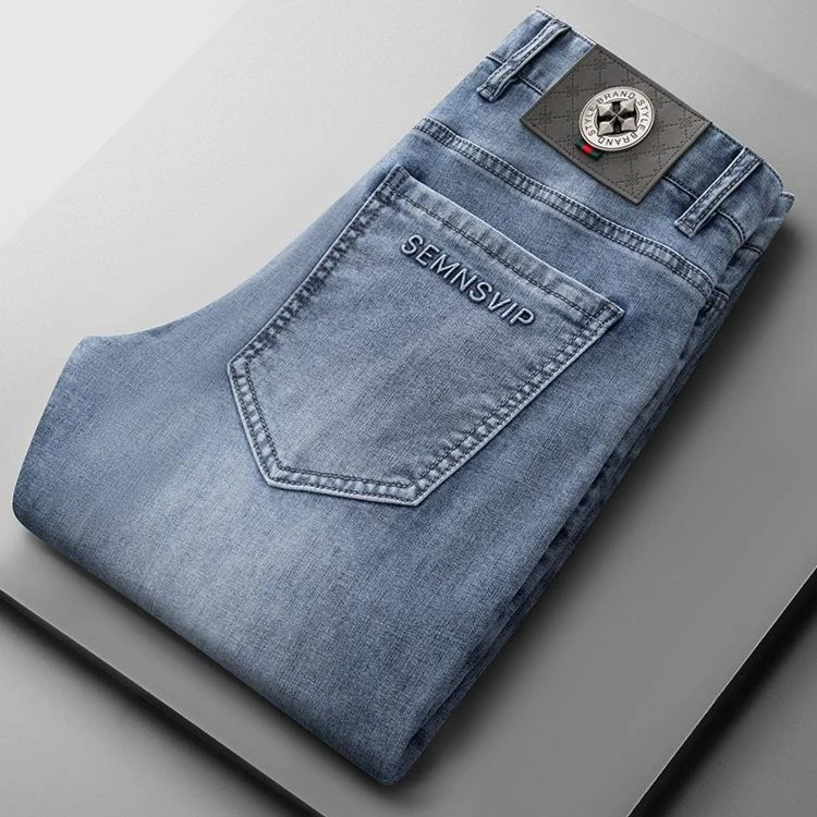 春夏新款轻奢高端男士牛仔裤烟灰弹力水洗休闲直筒商务版型牛仔