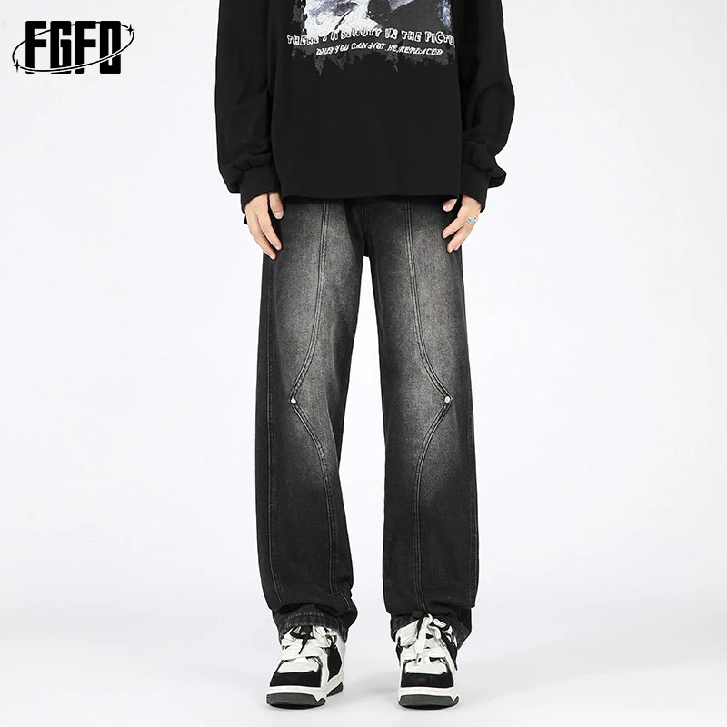 FGFO春秋美式复古牛仔裤男显瘦个性水洗伐木裤高街休闲百搭宽松