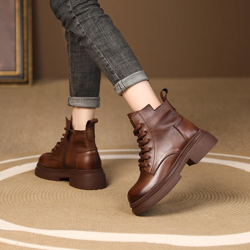 【sensen新款】秋冬新款复古时尚休闲百搭厚底马丁靴短靴子女