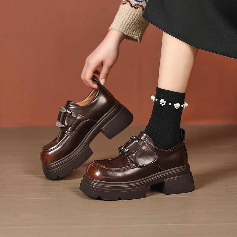 【sensen】2024年英伦风厚底小皮鞋春季新款学院风圆头乐福鞋春秋