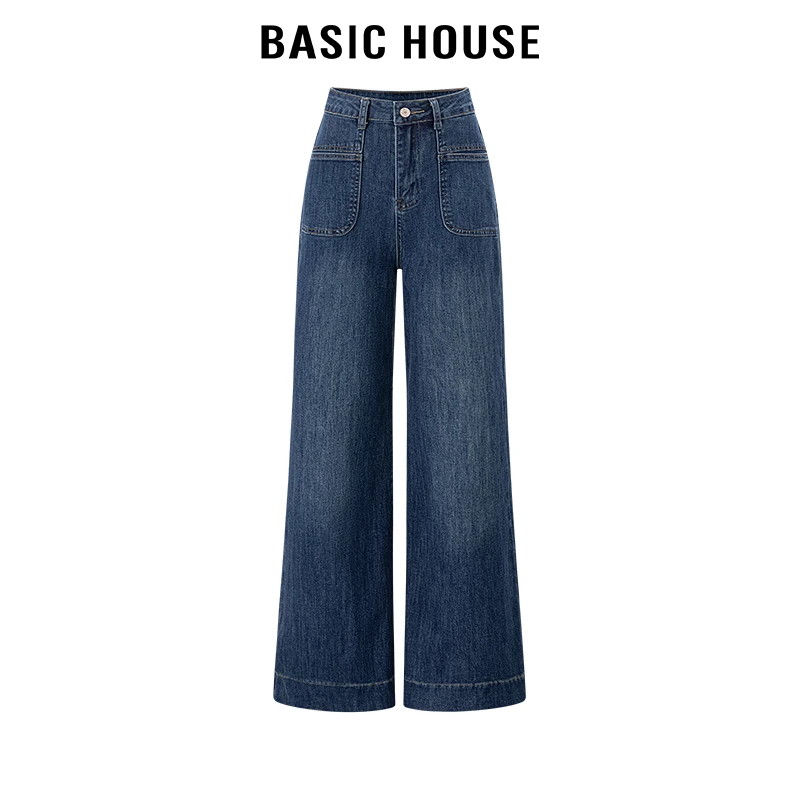 百家好/Basic House高腰微喇牛仔裤女港风宽松休闲2024年复古长裤
