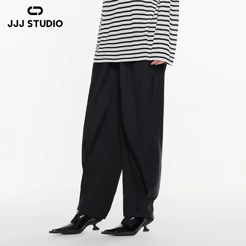 JJJ STUDIO 黑色阔腿收脚口斜纹高织垂感显瘦百搭长裤 JDWFA1K256