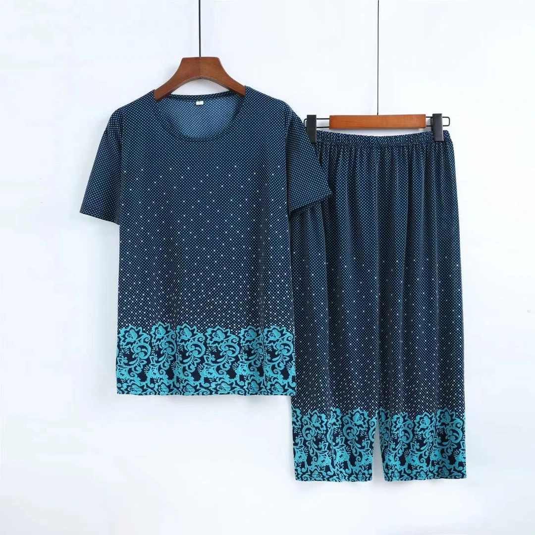 2023夏季妈妈装套装大码宽松中老年人女装薄款印花舒适透气两件套