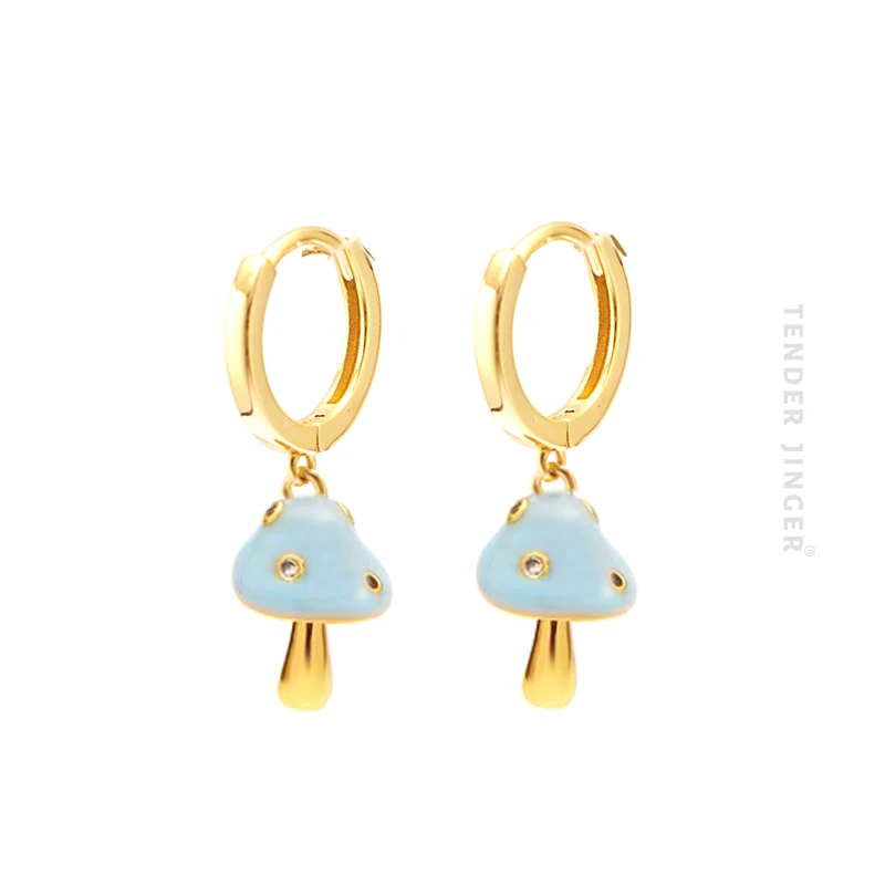 Tender Jinger 铜合金耳饰 珐琅蘑菇耳饰减龄童趣精致小众