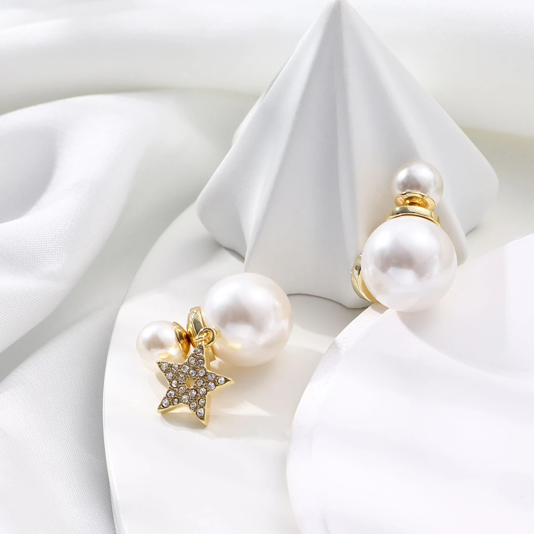 Tender Jinger 铜合金仿珍珠耳饰 法式24新款前后珠星不规则耳饰