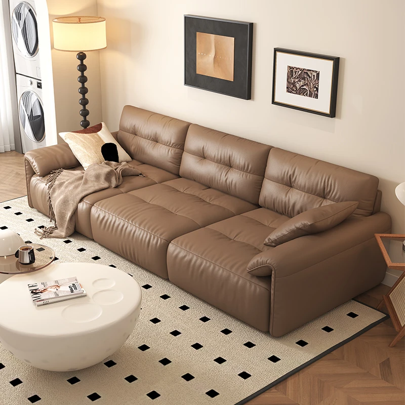 棉花糖真牛皮沙发意式现代简约可调节功能客厅大小户型直排沙发