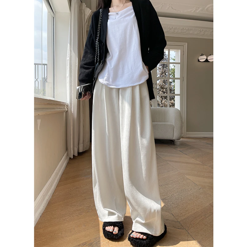 韩曼惠欧棉绒山本裤女春秋高腰显瘦直筒裤慵懒百搭宽松垂感阔腿裤