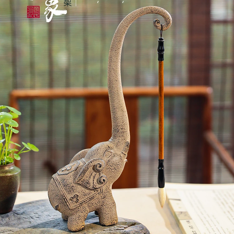 新中式大象桌面毛笔架家居书房办公室创意装饰品仿古