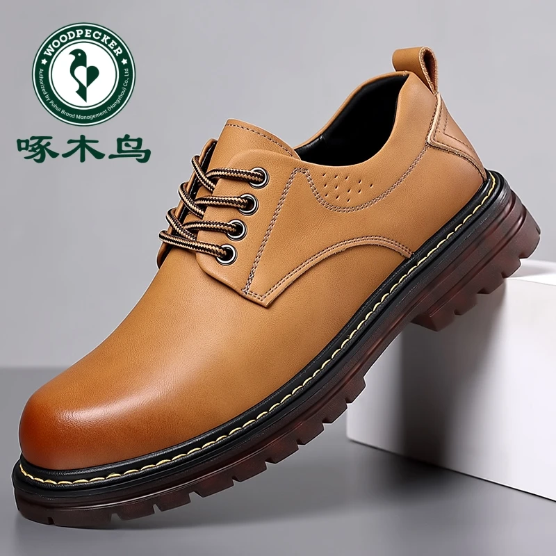 啄木鸟男鞋新款皮鞋男时尚商务英伦风大头工装鞋男士百搭休闲潮鞋