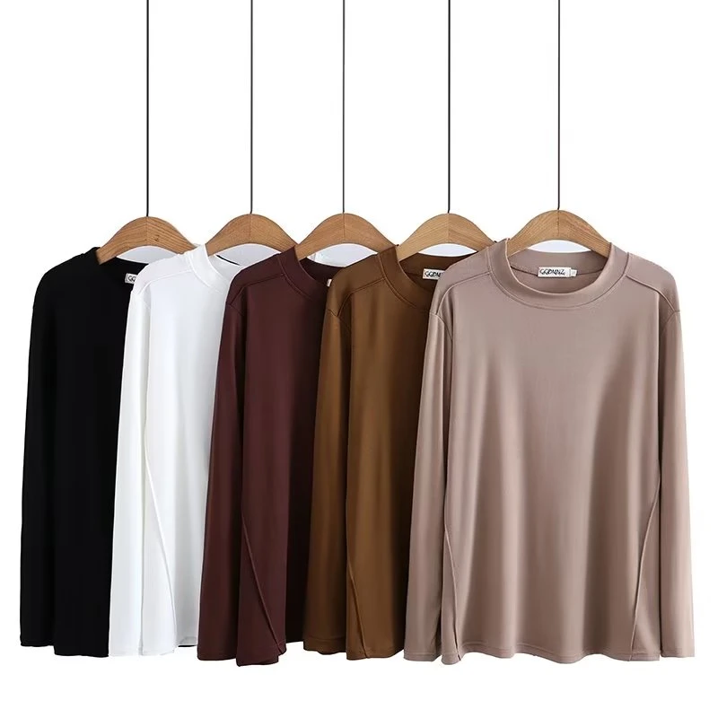 大码女装胖妹妹秋季时尚百搭圆领休闲长袖T恤胖mm显瘦遮肉打底衫