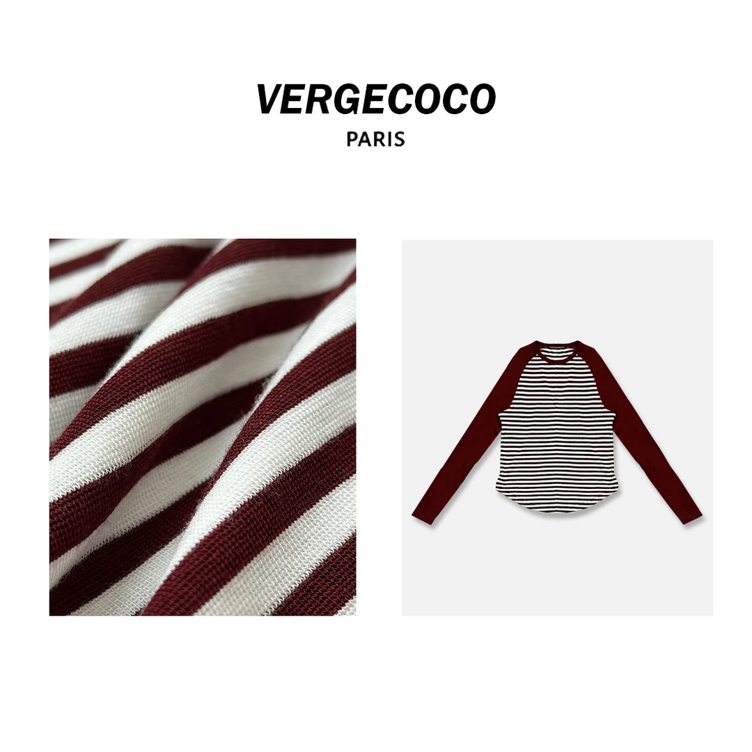 VERGECOCO 条纹插肩袖天丝羊毛打底衫23V1J8277