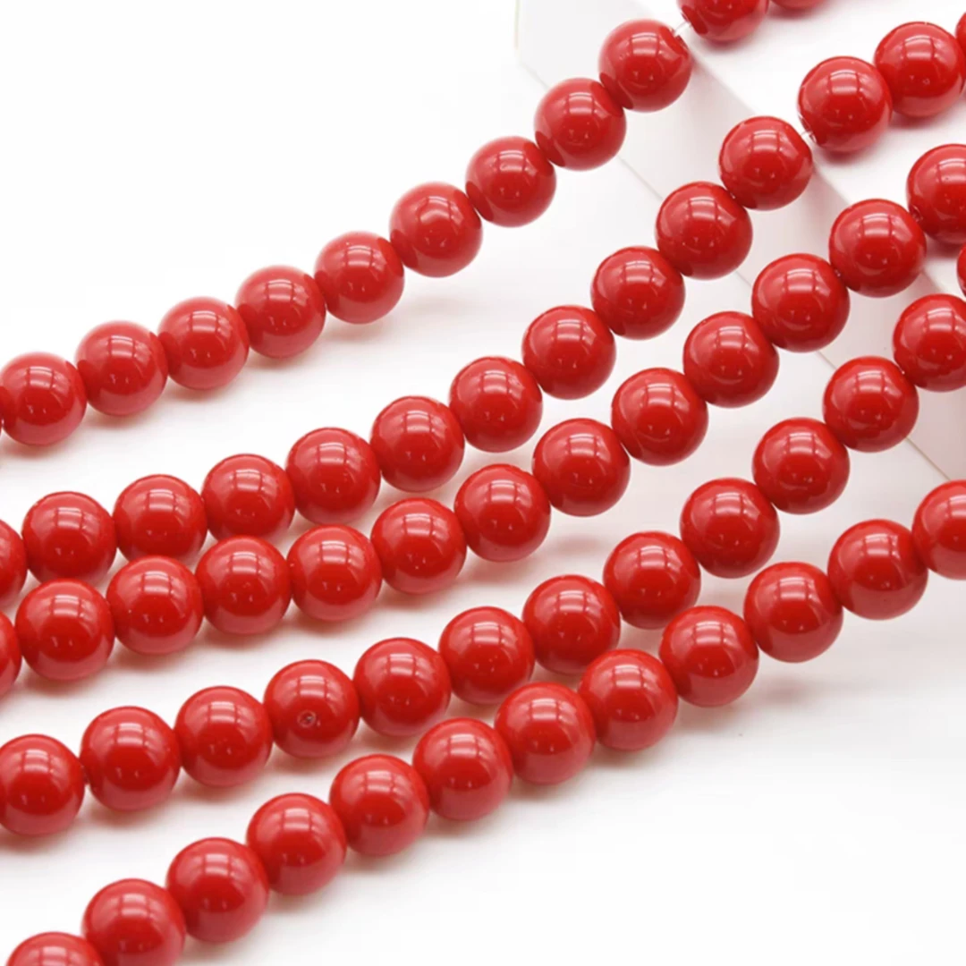本色实色瓷红色珠子串珠手工diy玻璃圆珠手串手链散珠纯色