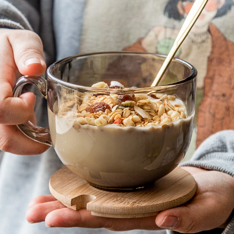 ins风茶色玻璃早餐杯 高颜值茶水杯子果汁泡茶杯随手礼大肚大容量