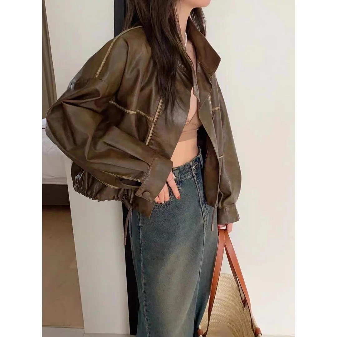 春季新款女装新款美式复古港风皮衣外套显瘦网红设计感6699