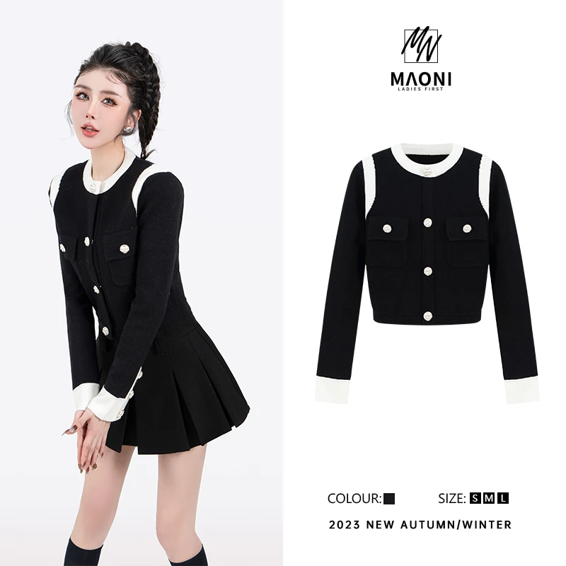 毛妮Peshe【miu风明星同款】热力感 法式小香风针织减龄短外套D8949