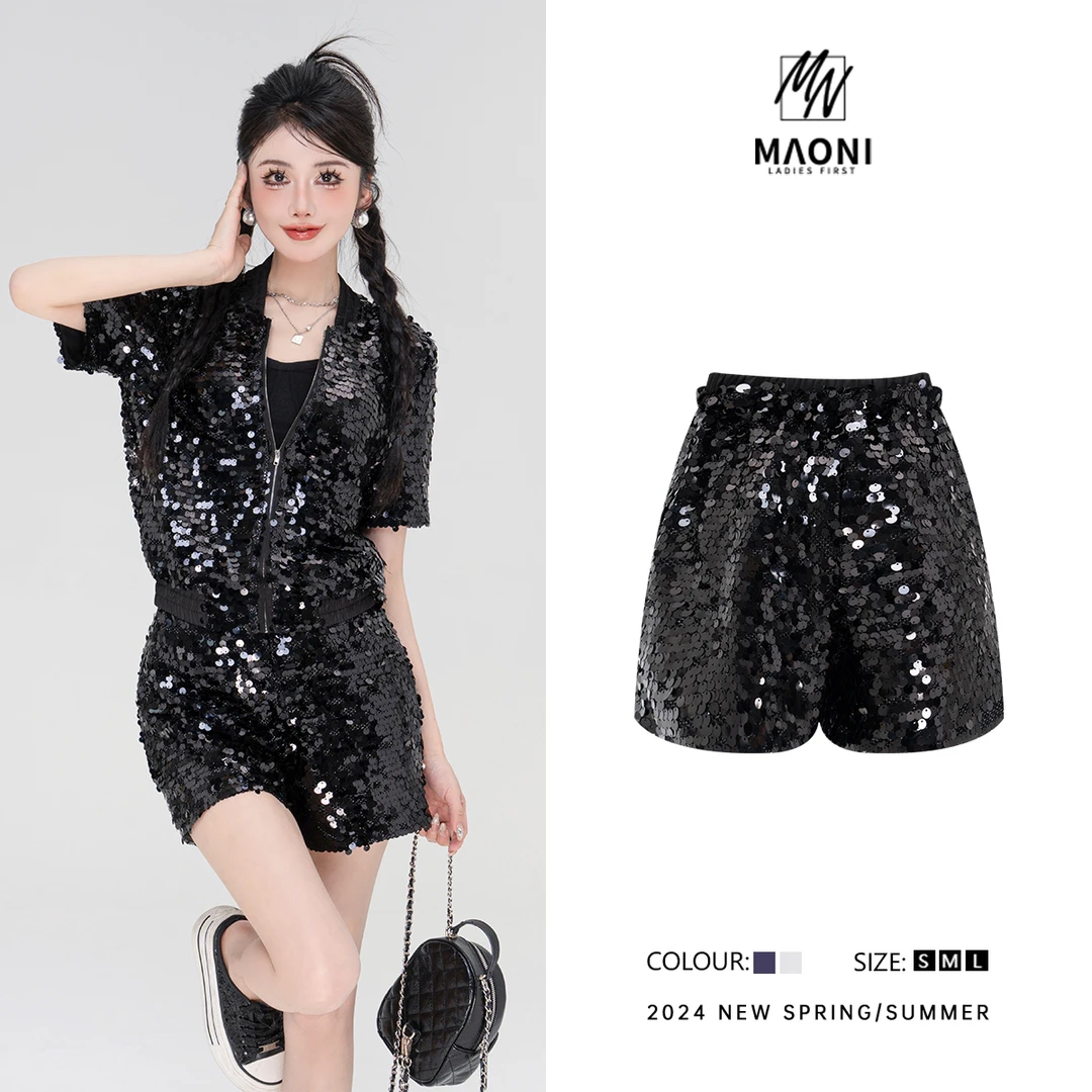 清-毛妮Peshe【波光粼粼】2024夏款纯欲风时髦高腰显瘦短裤女D9480