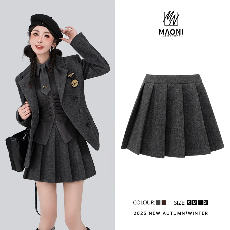 清-毛妮Peshe【学院风】热力感穿搭 高腰防走光百褶短裤裙 D8841