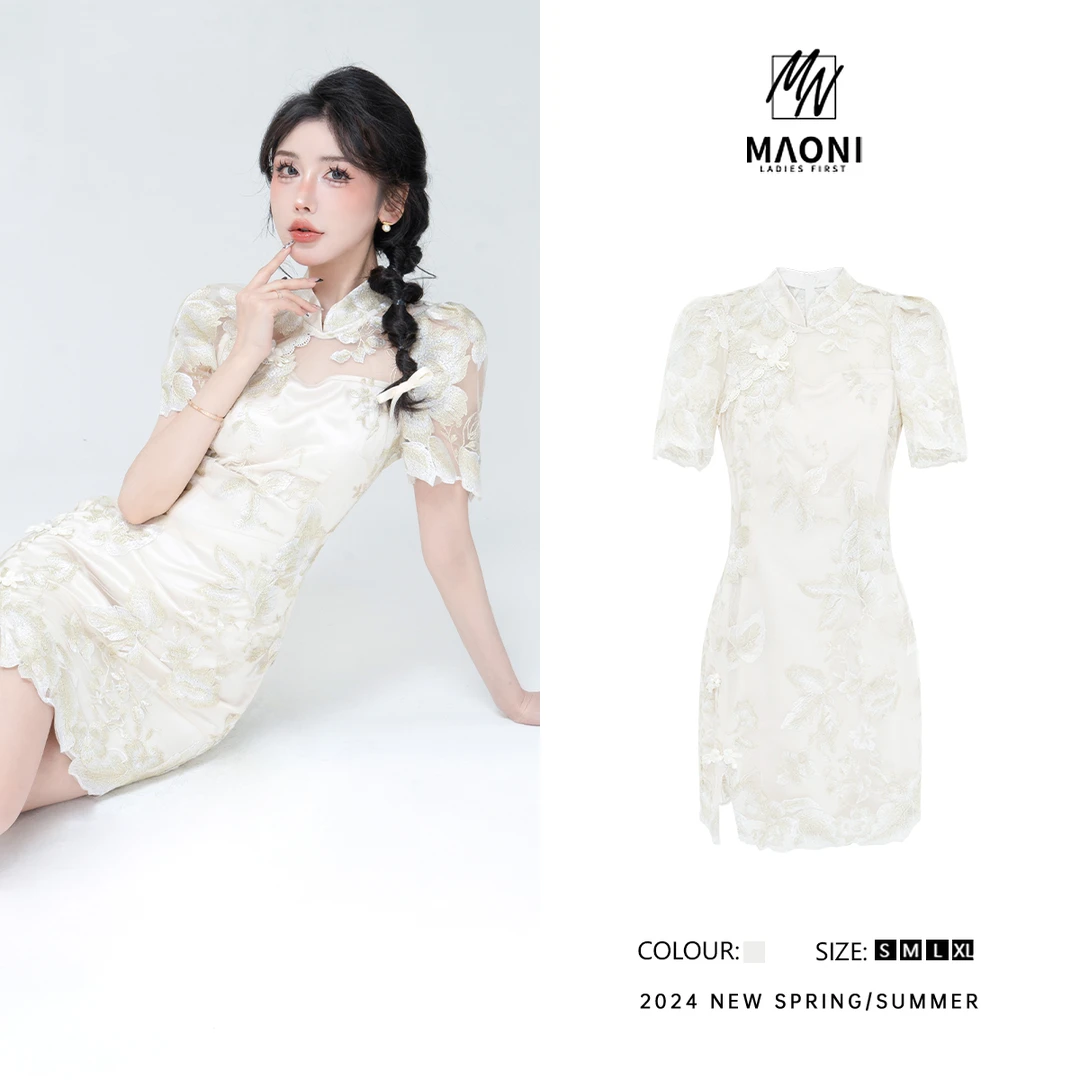 毛妮Peshe【月光美人】2025夏季清凉刺绣新中式百搭连衣裙小众D9308