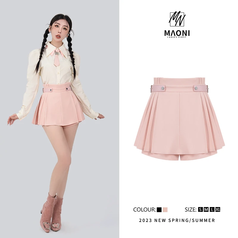 毛妮Peshe【甜心教主】2023秋冬新品 设计感防走光百褶短裤裙 D8405