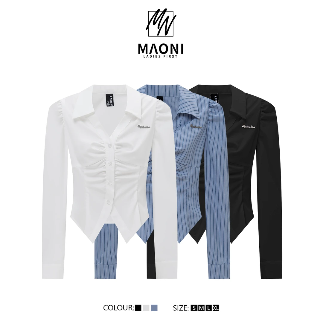 清-毛妮Peshe【学院纯欲】2024秋冬褶皱穿搭休闲风百搭衬衫女D9935