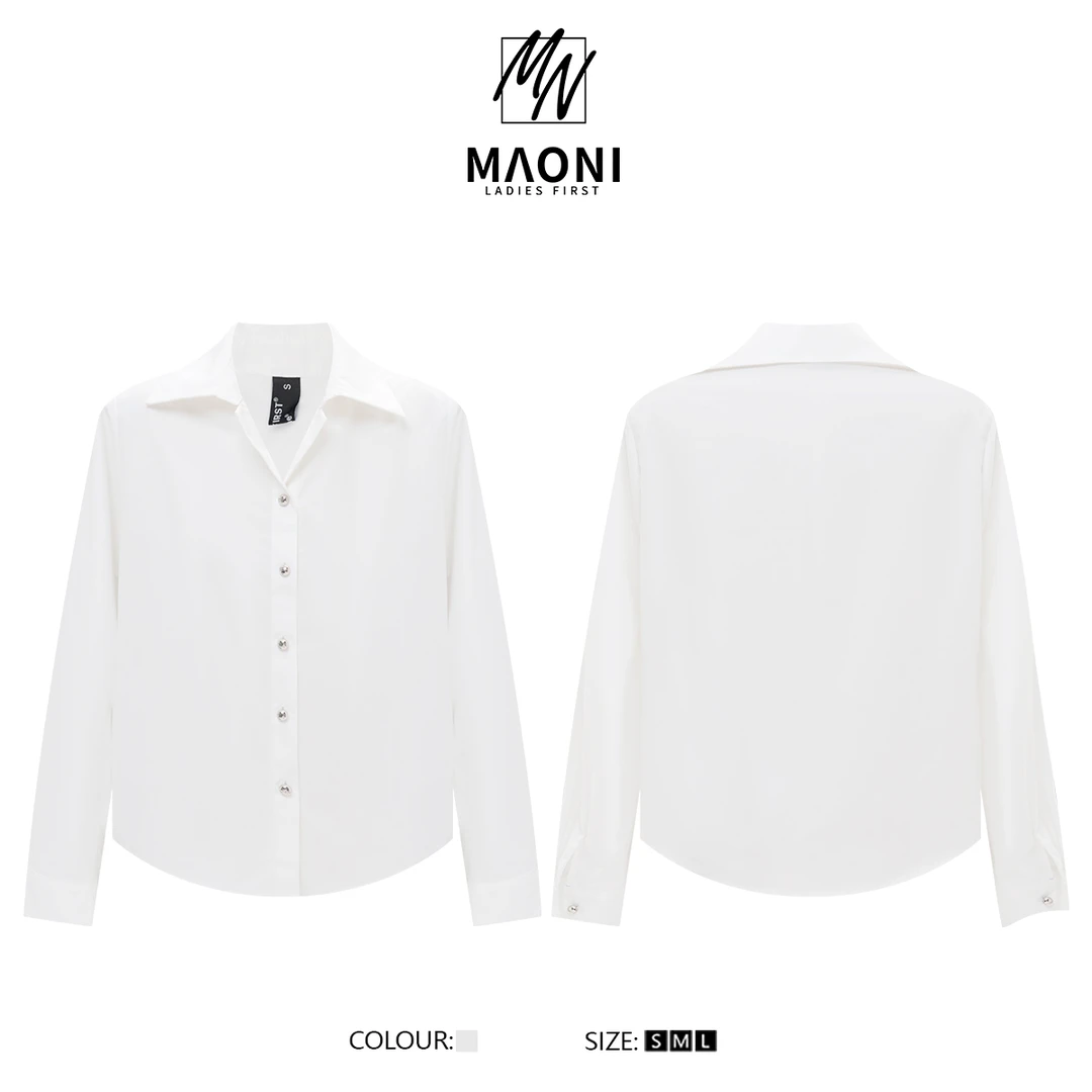 清-毛妮Peshe【踏雪香风】2024秋气质通勤韩系纯色长袖衬衫D9767