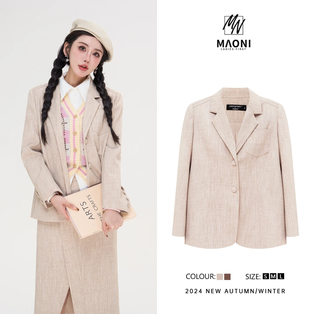 清-毛妮Peshe【原野焦糖】2024秋款穿搭气质时尚百搭西装外套D9599