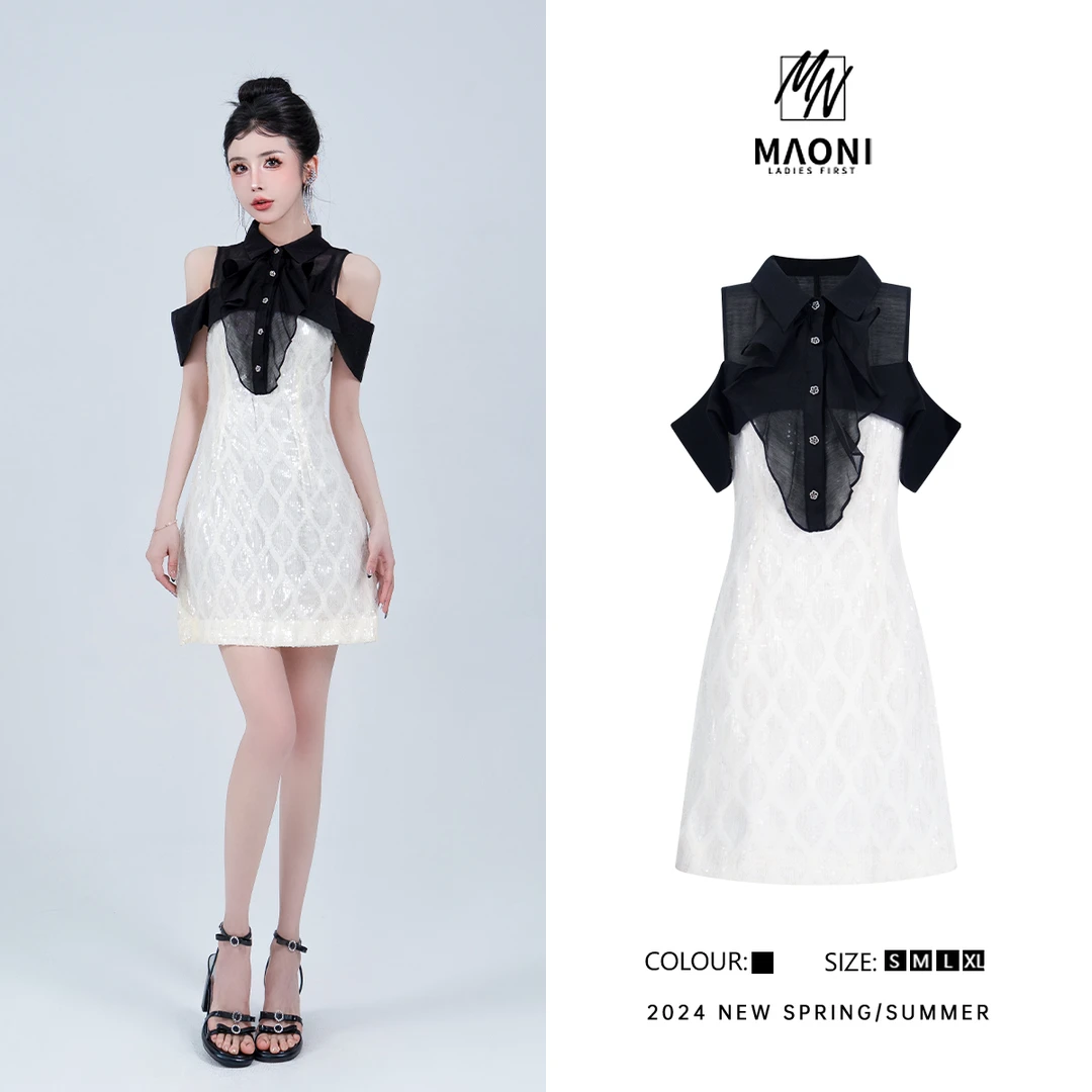 清-毛妮Peshe【气质蕾丝】2024清凉拼接小香风名媛连衣裙女D9229