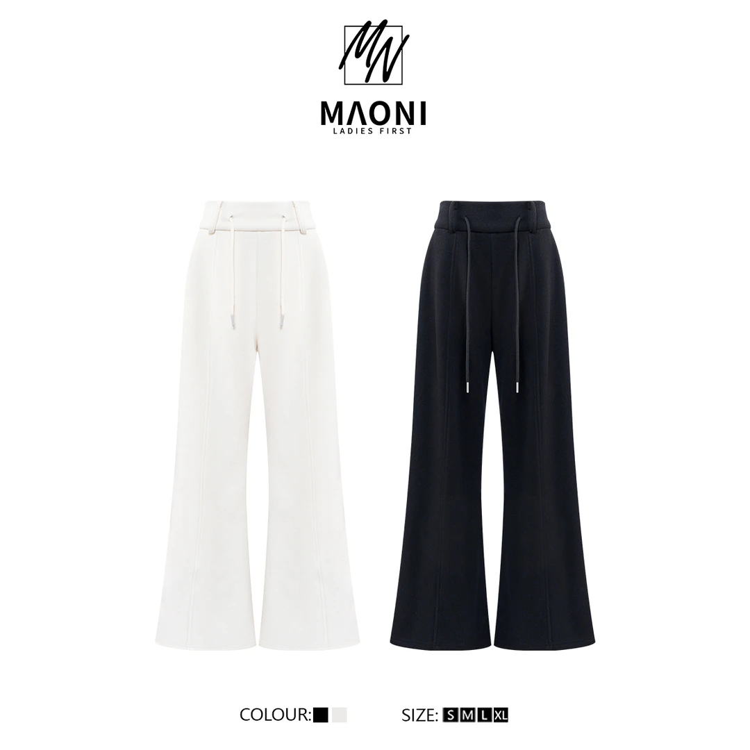 清-毛妮Peshe【柔软静谧】2024秋冬抽绳加绒针织阔腿休闲裤L1040