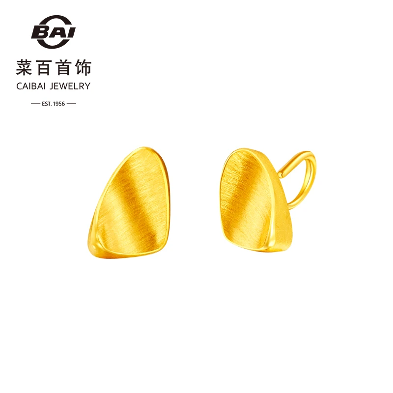 菜百首饰 足金耳饰拉丝工艺黄金耳钉几何三角耳饰精致小巧耳钉