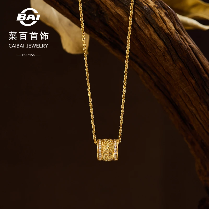 菜百首饰轻舞飞扬系列古法黄金镶钻吊坠足金花丝小蛮腰项坠不含链