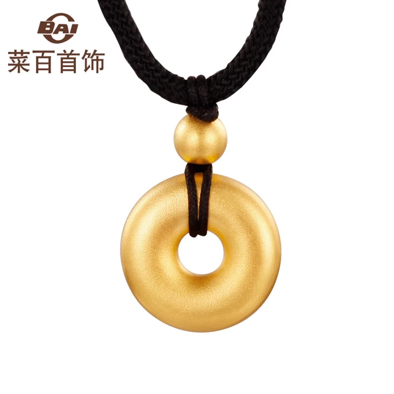 菜百首饰传世系列古法黄金吊坠精致黄金链牌足金平安扣项坠