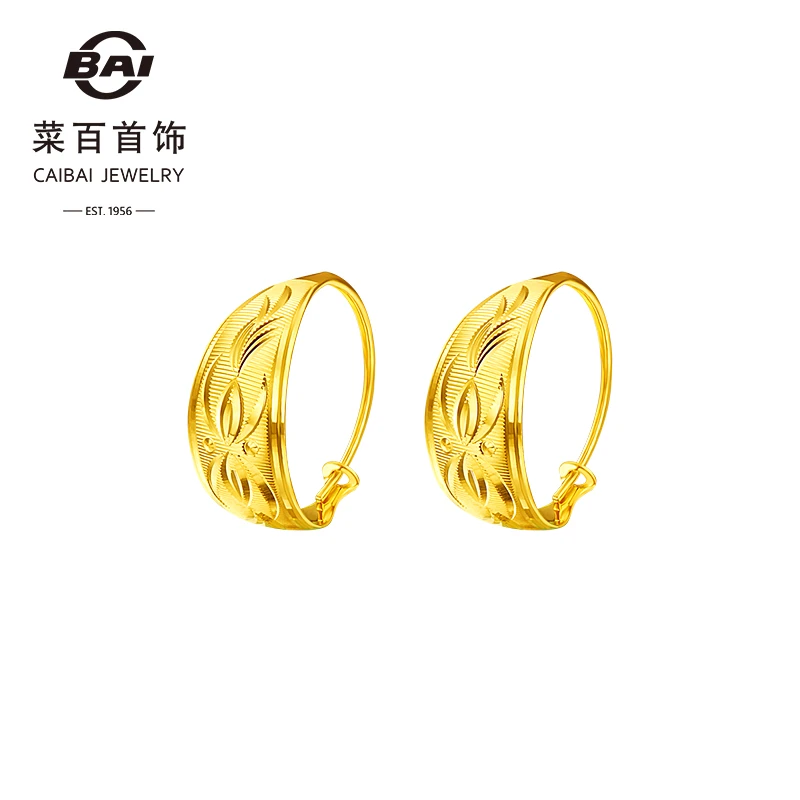 菜百首饰 足金耳饰 5G黄金车花优雅泰式时尚百搭耳环送妈妈耳钉