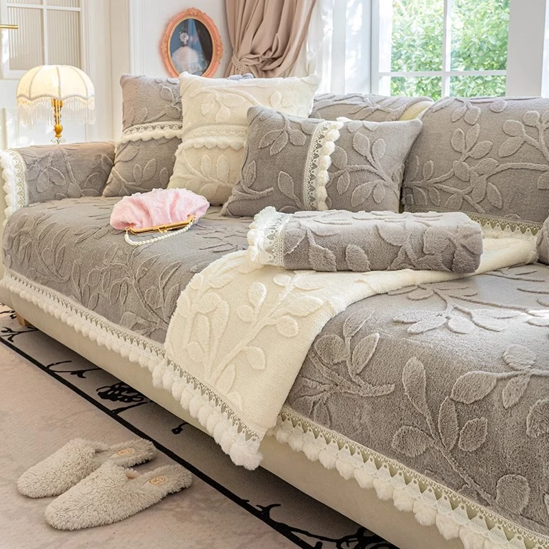 法式奶油风毛绒沙发垫沙发套盖布秋冬季新款盖巾坐垫沙发套罩盖布