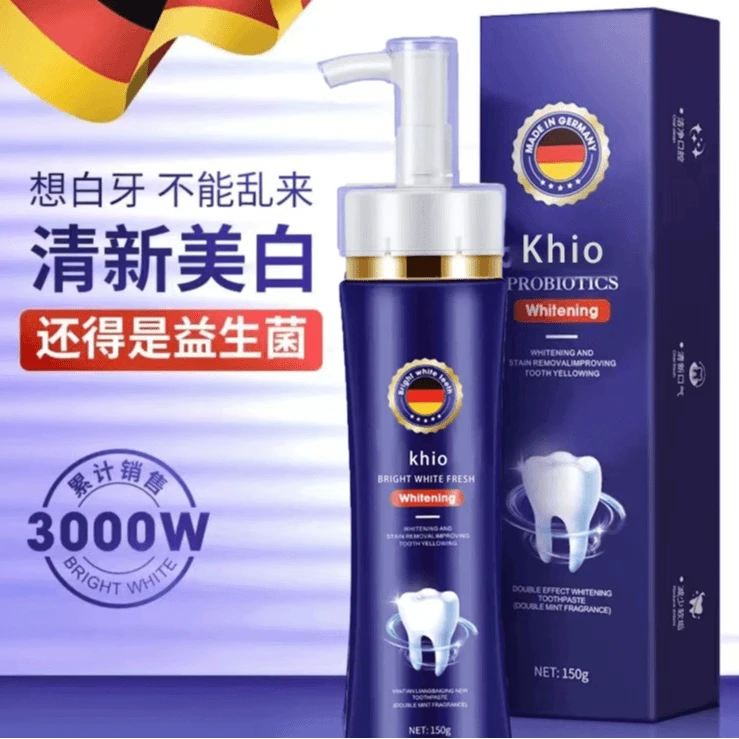 Khio亮白清新牙膏 清新口气清理牙齿清洁去咖啡渍茶渍牙渍150g/盒