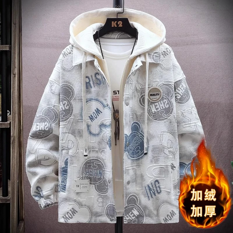 加绒加厚外套男孩13初中学生假两件夹克棉衣15岁青少年大童秋冬装