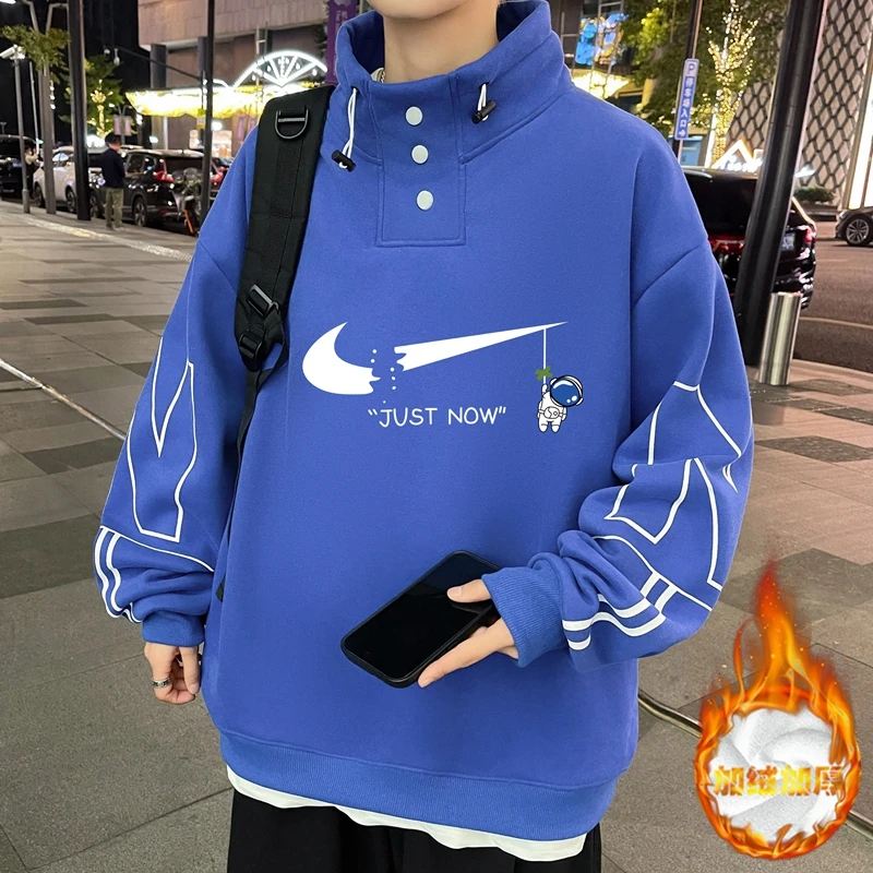 秋冬季加绒卫衣12岁男孩15初中学生13加厚内搭14大童半高领打底衫