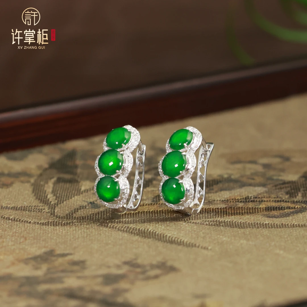 许掌柜｜凝翠耀耳 18K金翡翠耳扣天然翡翠A货原创设计豆子配饰百搭