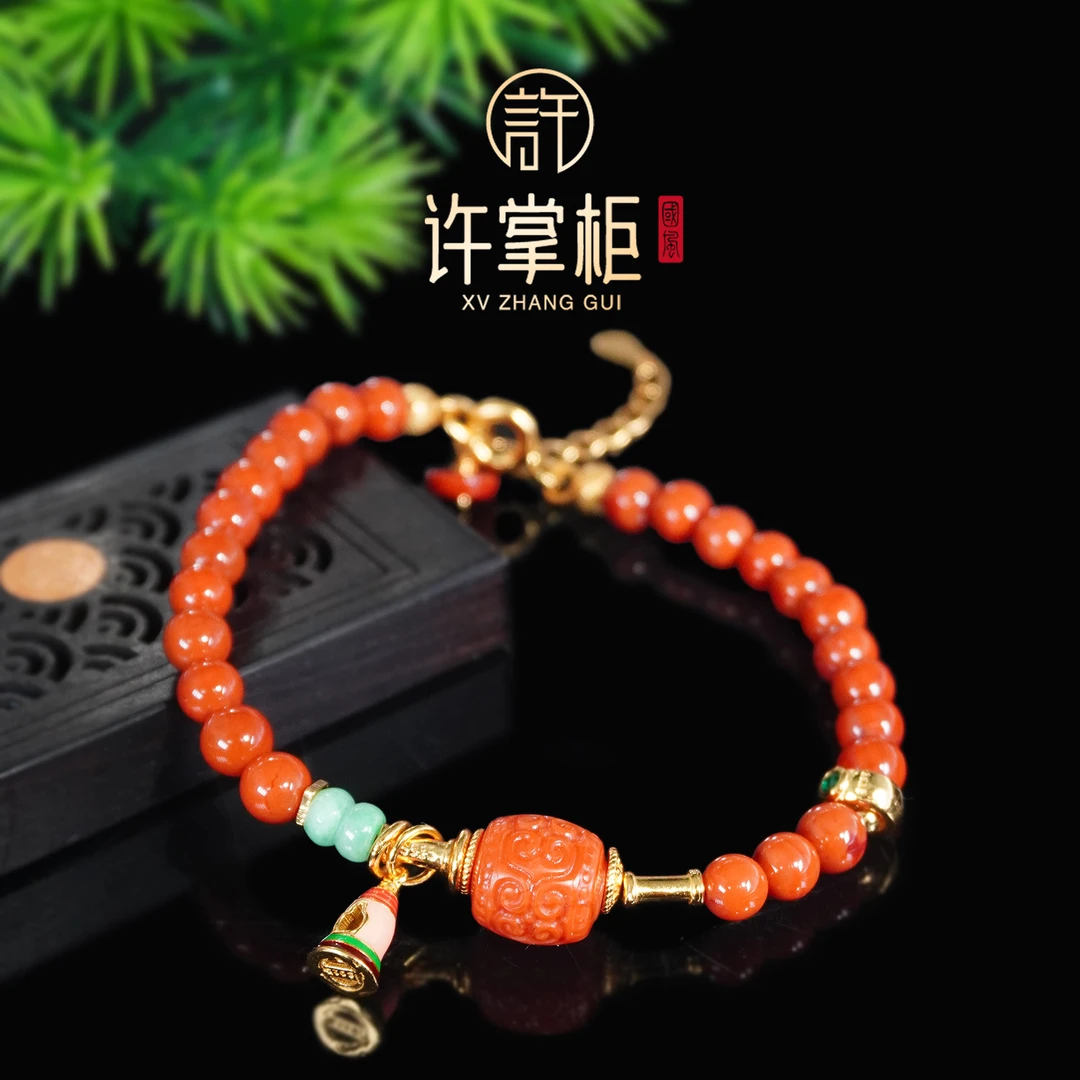 许掌柜｜S925银天然南红手串圆珠DIY手链国潮风气质百搭长度约18CM