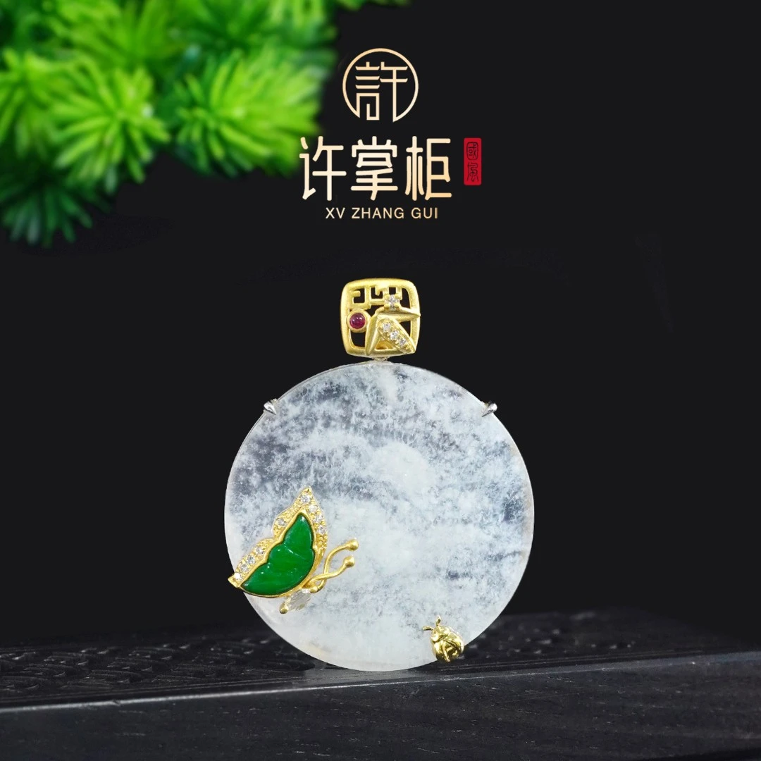 YGY｜18K金翡翠圆牌吊坠天然缅甸翡翠A货无事配饰原创设计气质百搭