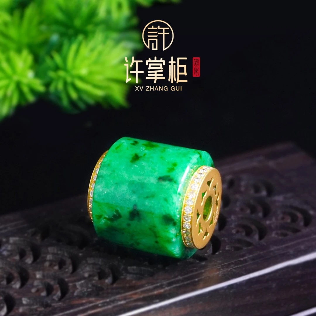 许掌柜｜18K金镶路路通吊坠桶珠颈饰天然缅甸翡翠A货个性百搭