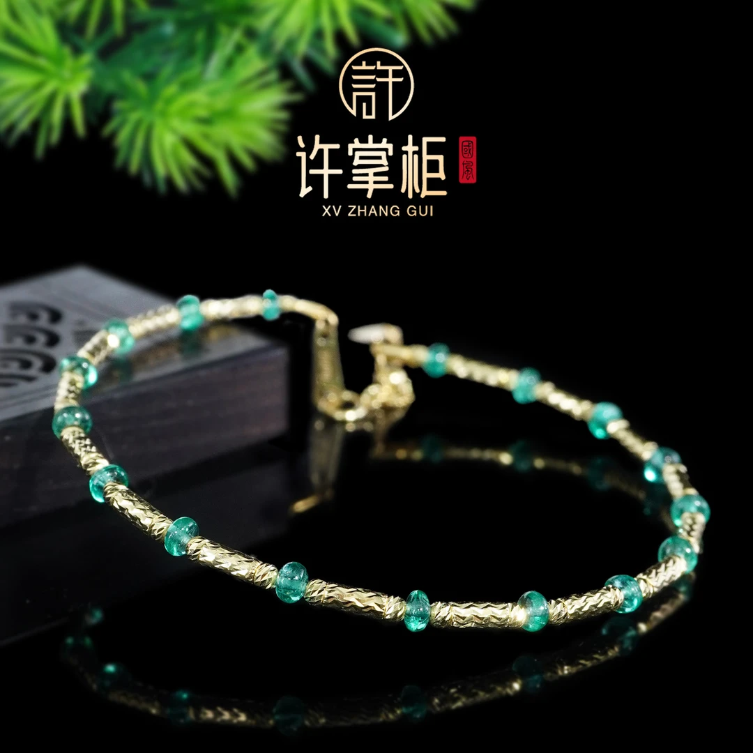 YGY｜18K金天然祖母绿手链爆闪手圈手饰原创设计精致百搭个性精美