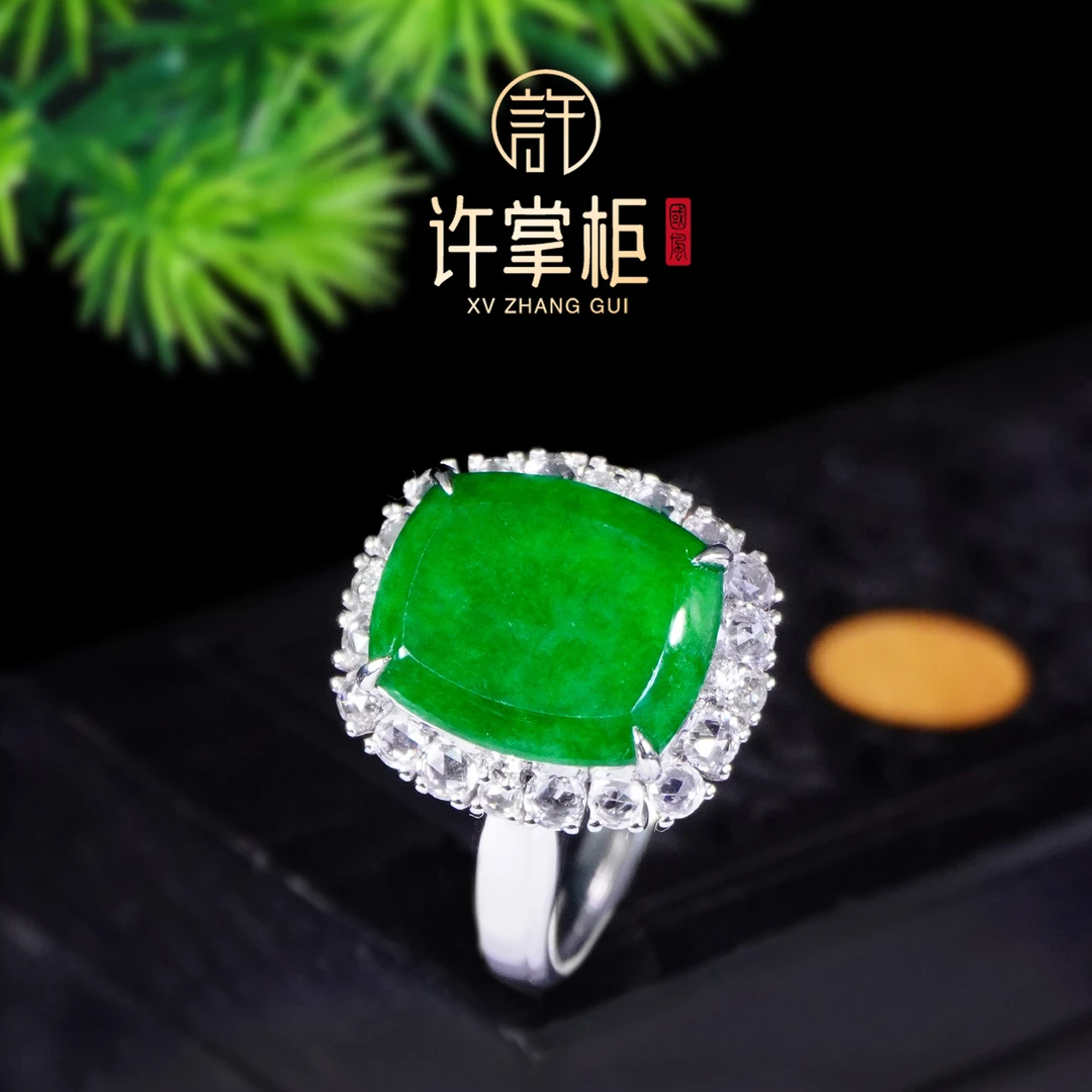 许掌柜｜18K金镶嵌方牌戒指天然缅甸翡翠A货原创设计气质精致百搭