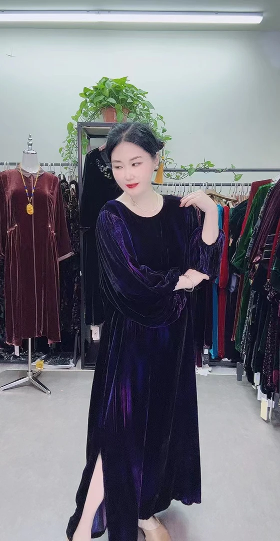 中老年桑蚕丝华彩长裙连衣裙女装时尚