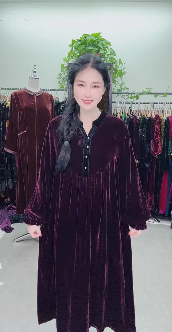 中老年桑蚕丝喇叭袖679连衣裙女装时尚