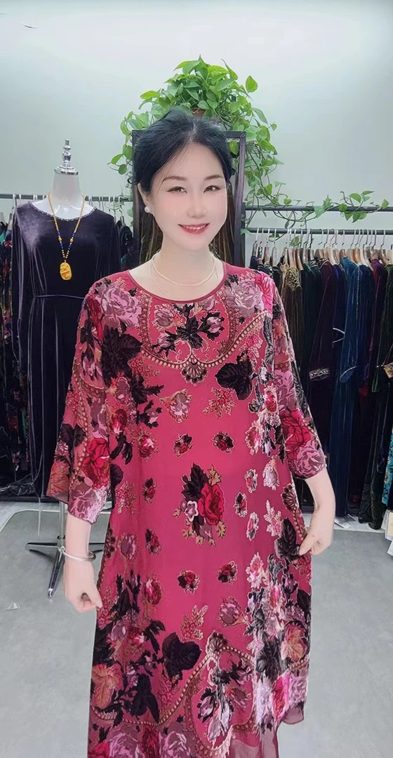 中老年桑蚕丝连衣裙CD139大码女装