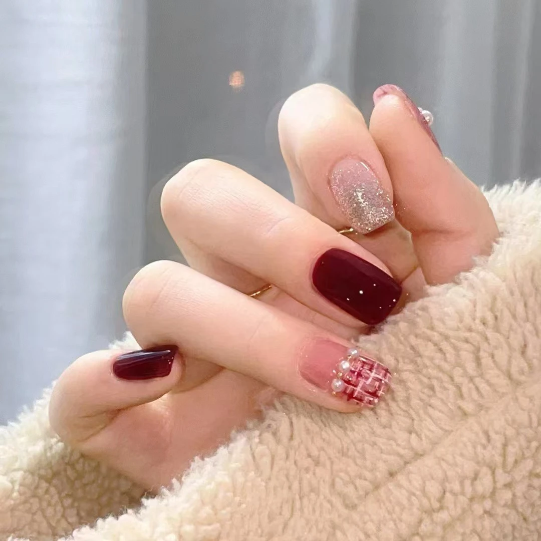 新年战甲穿戴美甲美甲片短款秋冬成品可拆卸假指甲用品贴穿戴甲片