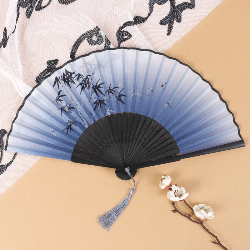 283-7寸墨竹折扇-古风流苏扇子女士中国风汉服马面裙舞蹈古典便携