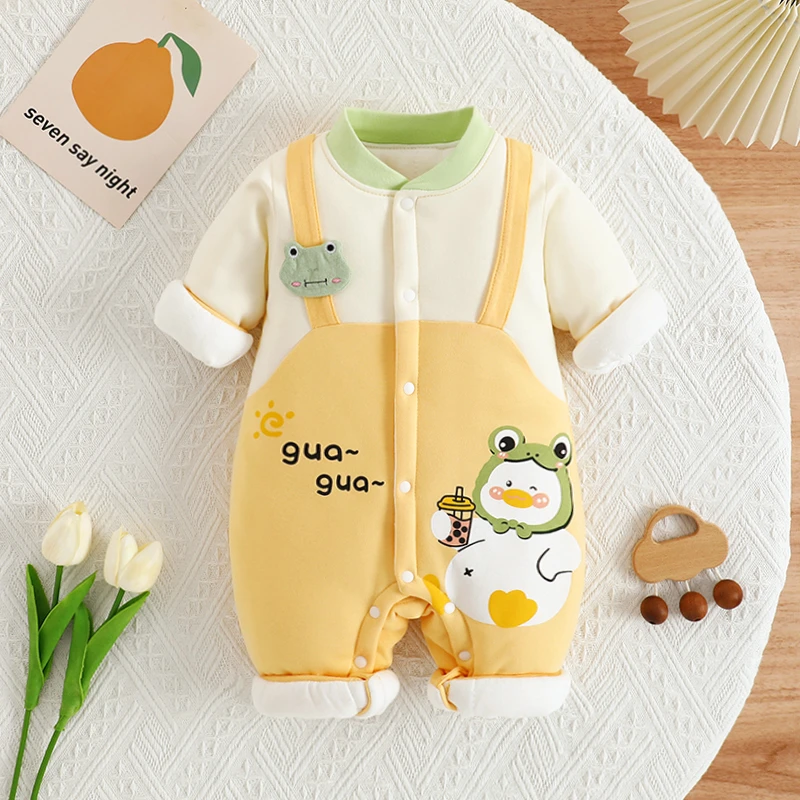 新生婴儿秋冬棉服连体衣超厚宝宝衣服冬季防寒外出服超萌小蛙哈衣